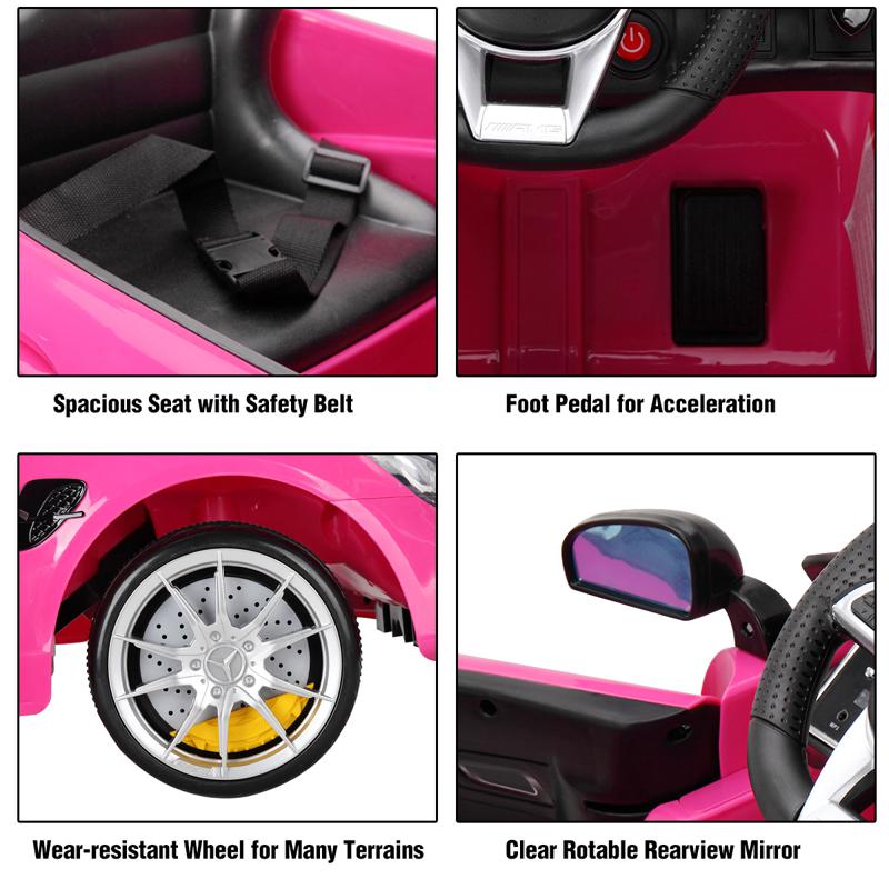 Tobbi 6V Licensed Mercedes Benz AMG GTR with Parental Remote Control, Pink kids ride on car benz licensed amg gtr pink 27