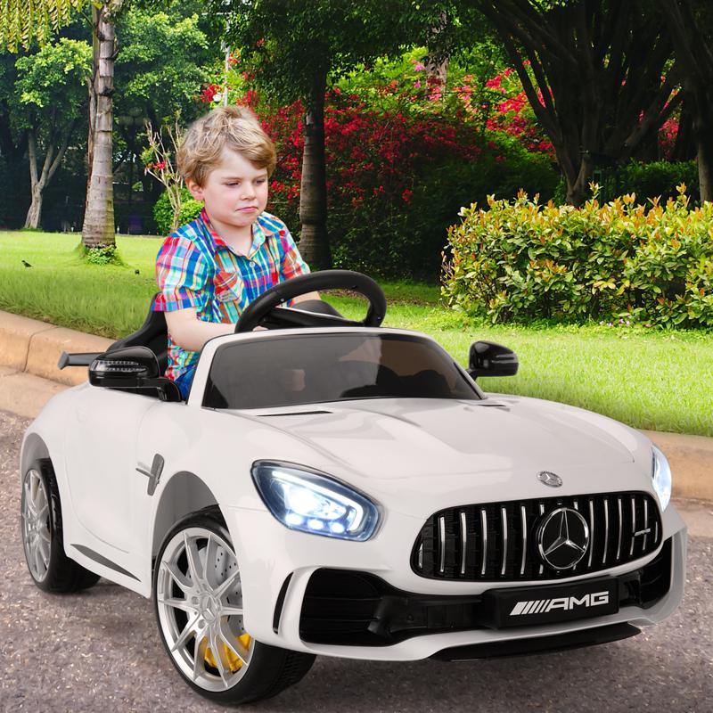 Tobbi 6V Licensed Mercedes Benz AMG GTR with Parental Remote Control, White kids ride on car benz licensed amg gtr white 19