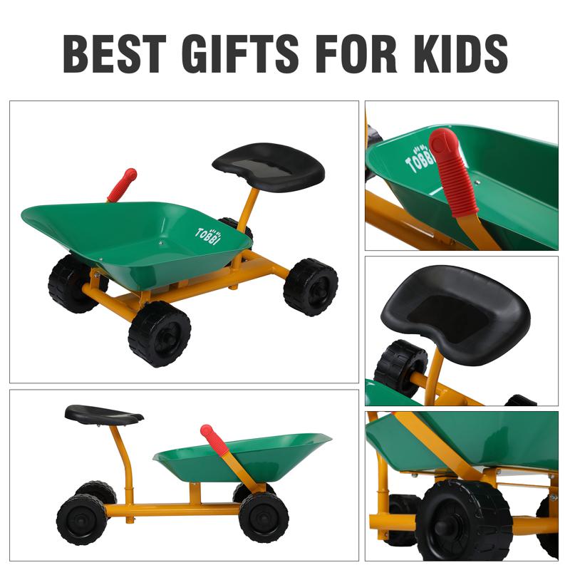 Tobbi Outdoor Kids Play Wheelbarrow, Green kids wheelbarrow outdoor kids wheel green 29