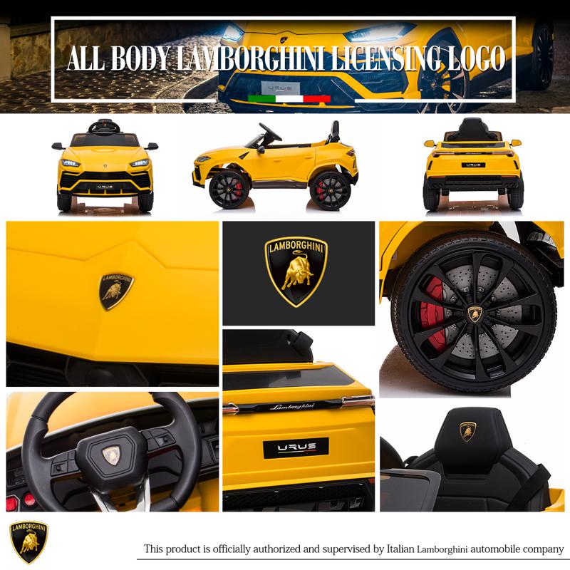 Tobbi 12V Lamborghini Ride On Car With Remote Control, Yellow lamborghini 12v urus kids ride on car yellow 0