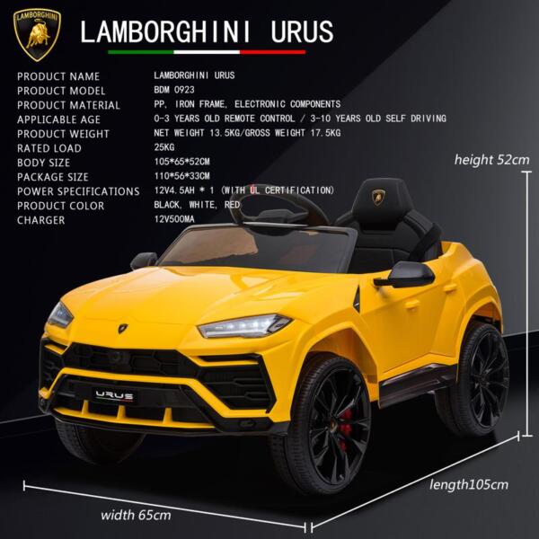 Tobbi 12V Lamborghini Ride On Car With Remote Control, Yellow lamborghini 12v urus kids ride on car yellow 6
