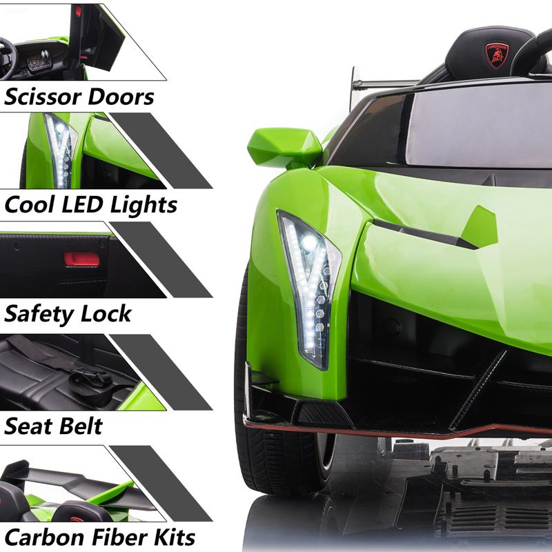 Tobbi 12V Lamborghini Ride On Car With Remote Control 2 Seater, Green lamborghini veneno 12v kids ride on car green 32