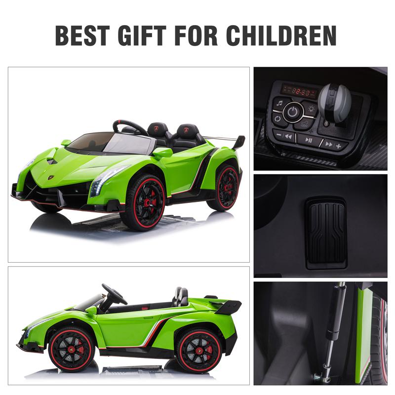 Tobbi 12V Lamborghini Ride On Car With Remote Control 2 Seater, Green lamborghini veneno 12v kids ride on car green 37