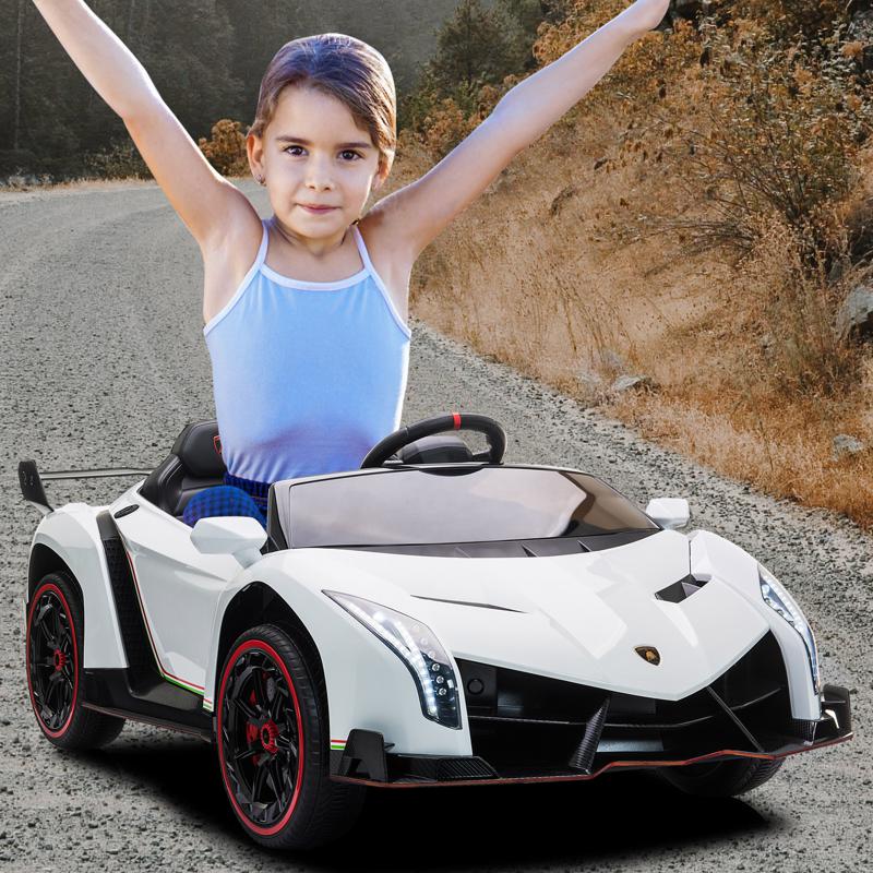 Tobbi 12V Lamborghini Ride On Car With Remote Control 2 Seater, White lamborghini veneno 12v kids ride on car white 20