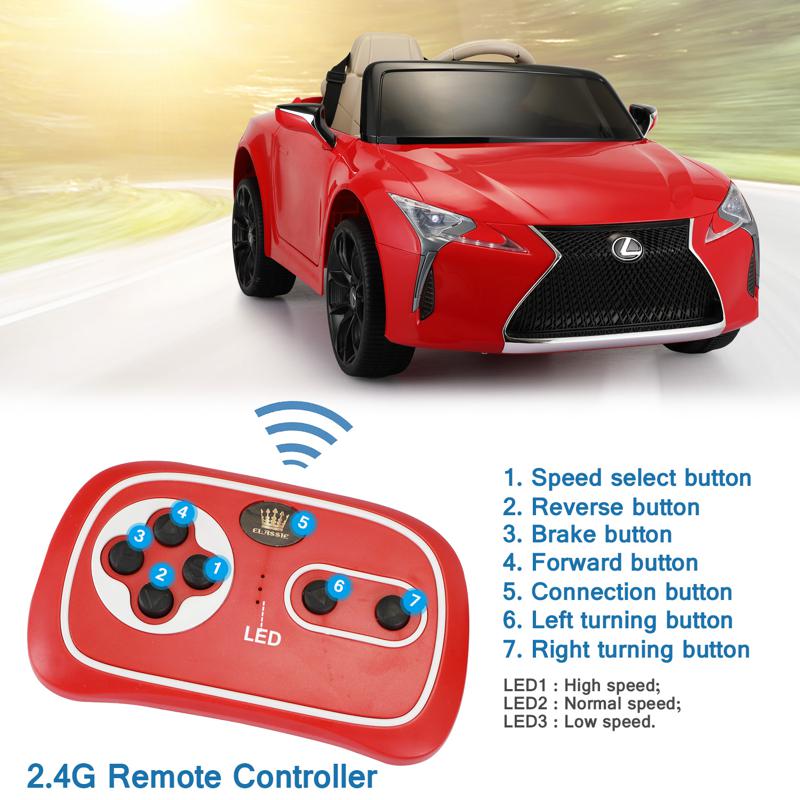 Tobbi Lexus Licensed LC500 Kids Electric Car With Remote, Red lexus licensed lc500 electric vehicle red 34 1