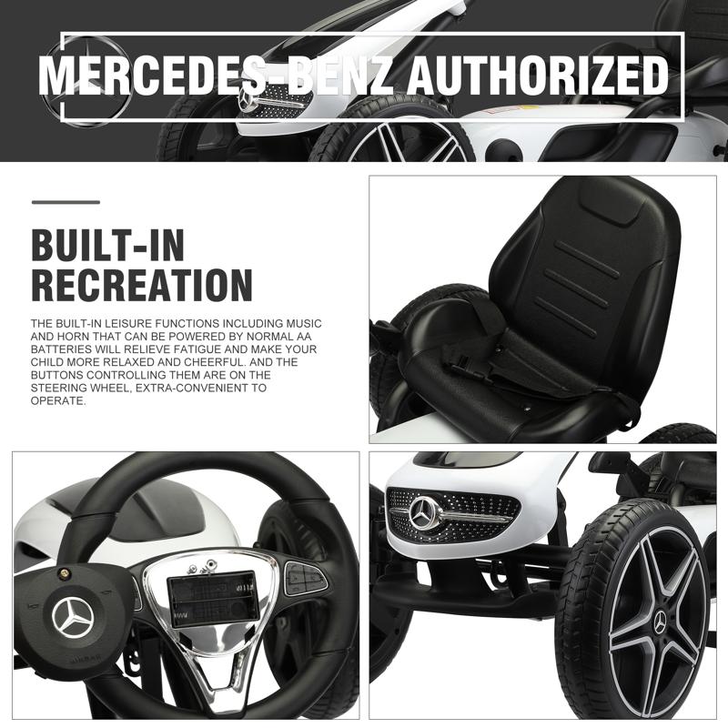 Tobbi Mercedes Benz Kids Go Kart Ride On Car For Children, White mercedes benz go kart for kids 4 wheel powered white 26 1