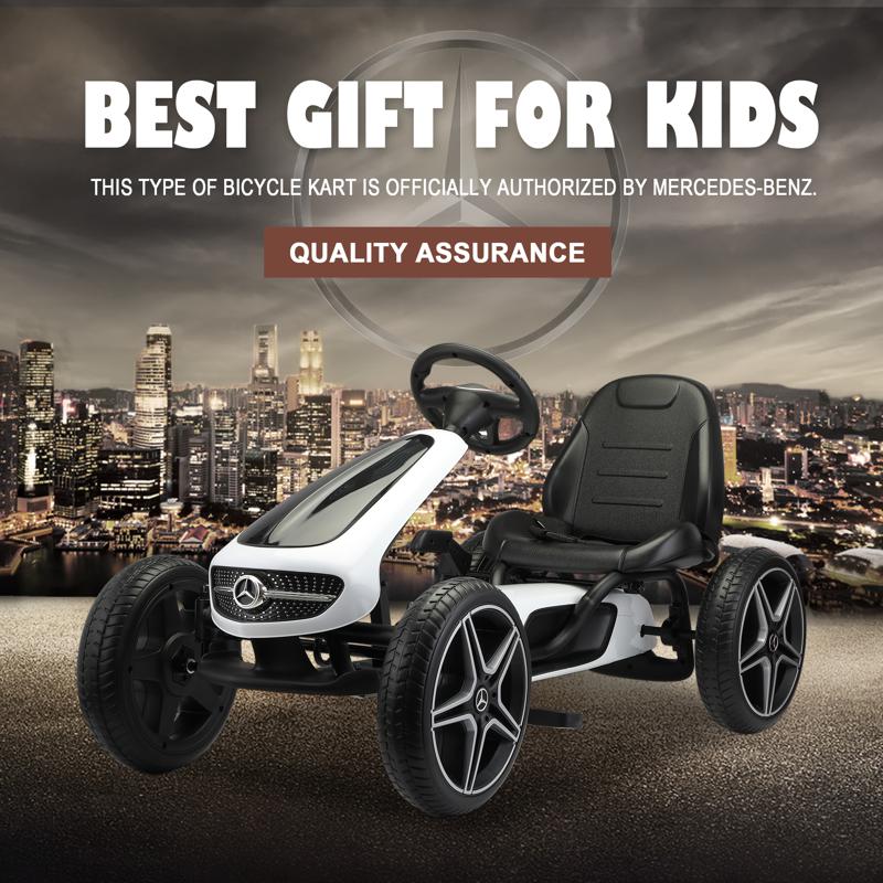 Tobbi Mercedes Benz Kids Go Kart Ride On Car For Children, White mercedes benz go kart for kids 4 wheel powered white 7