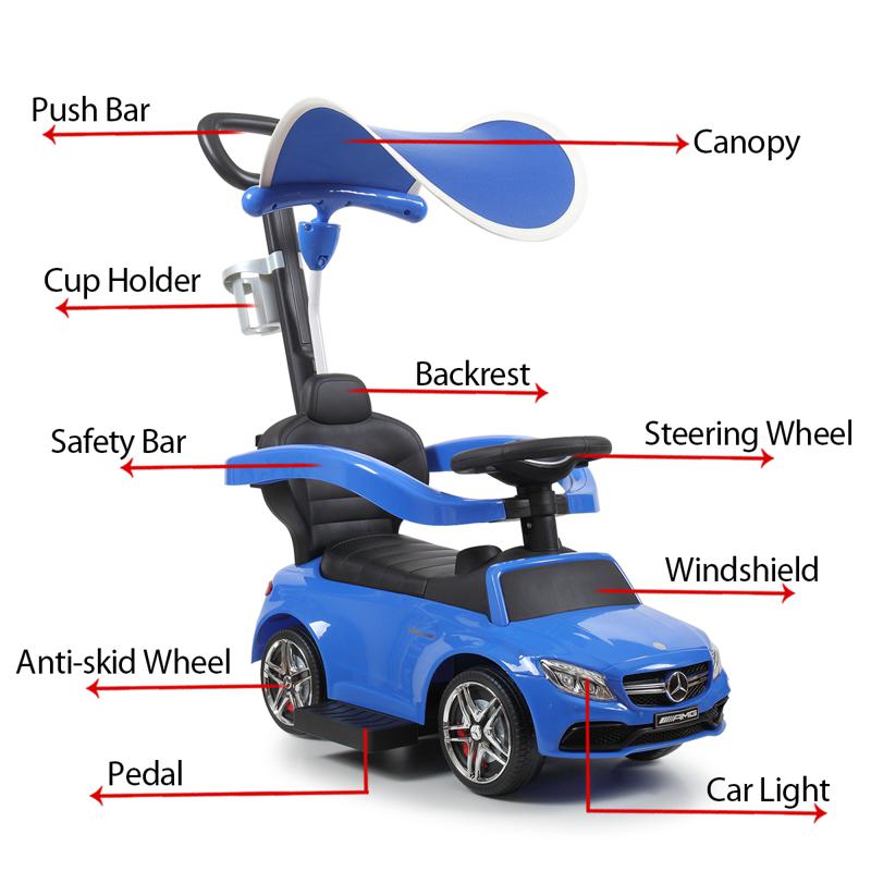 Tobbi Mercedes Benz Push Car For Toddlers With Canopy, Blue mercedes benz licensed kids ride on push car blue 12