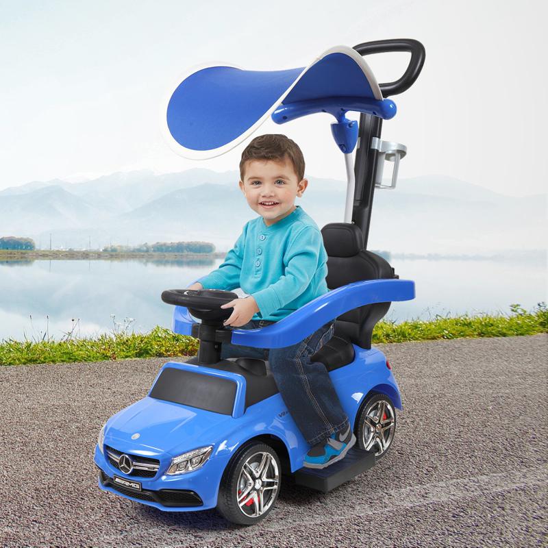 Tobbi Mercedes Benz Push Car For Toddlers With Canopy, Blue mercedes benz licensed kids ride on push car blue 19