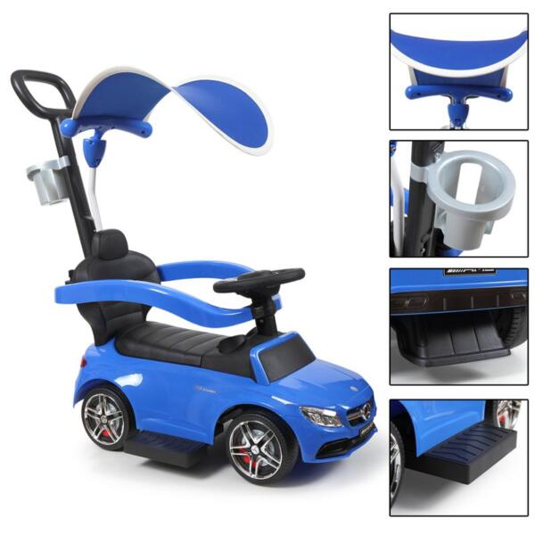 Tobbi Mercedes Benz Push Car For Toddlers With Canopy, Blue mercedes benz licensed kids ride on push car blue 20 2