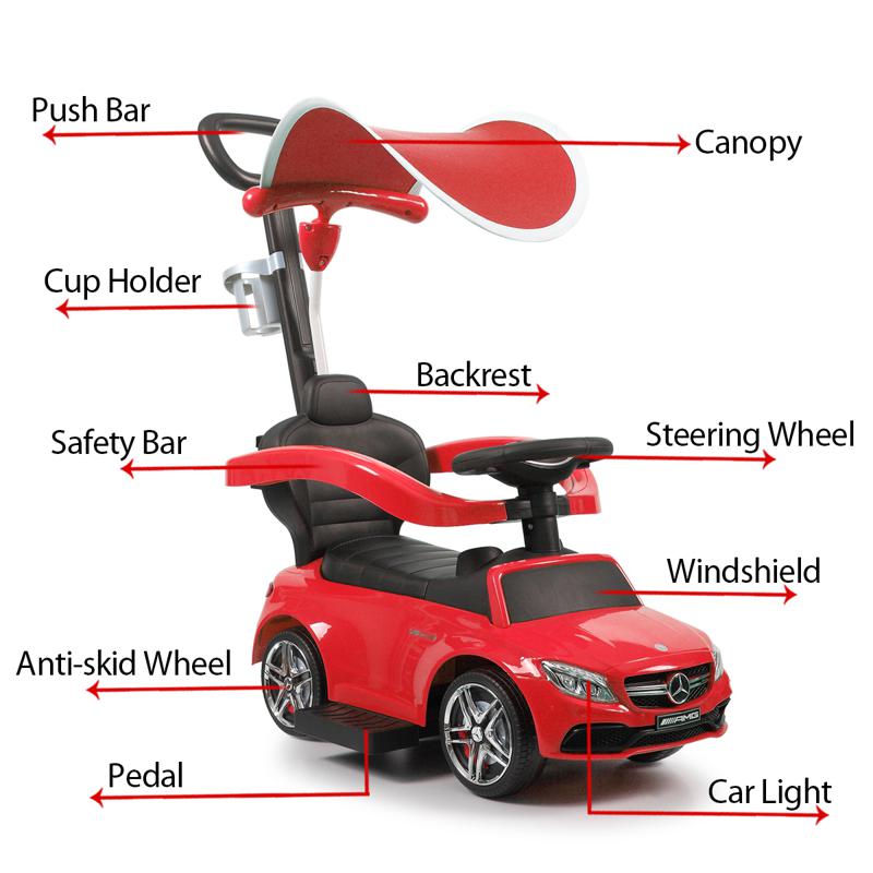 Tobbi Mercedes Benz Push Car For Toddlers With Canopy, Red mercedes benz licensed kids ride on push car red 13