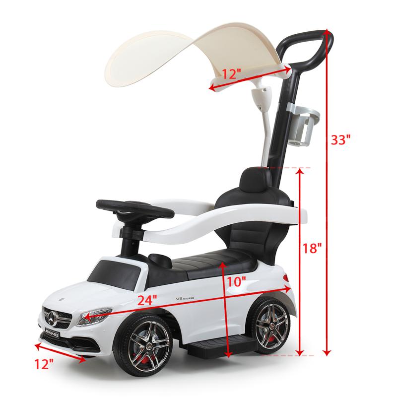 Tobbi Mercedes Benz Push Car For Toddlers With Canopy, White mercedes benz licensed kids ride on push car white 8