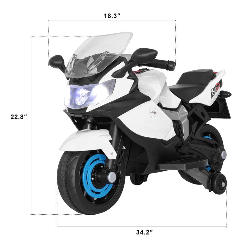Tobbi Electric Ride On Motorcycle Toy for Kids, White ride on toy racing motorcycle for kids white 23