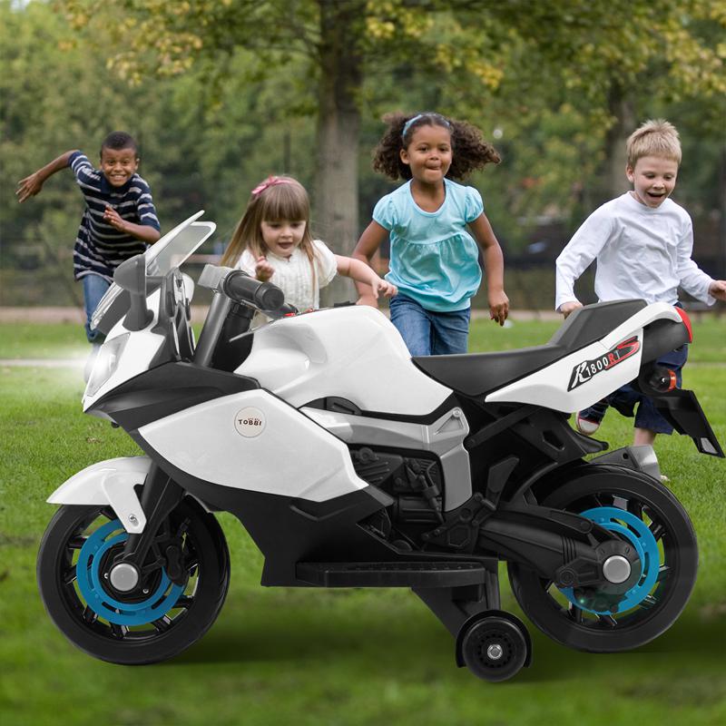 Tobbi Electric Ride On Motorcycle Toy for Kids, White ride on toy racing motorcycle for kids white 33