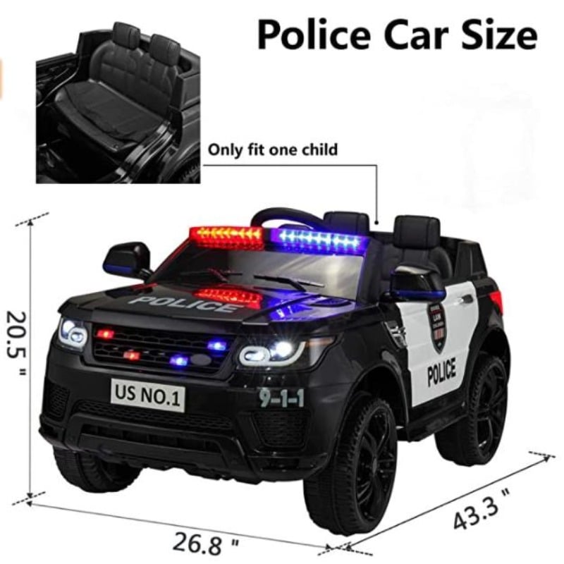 Tobbi 12V Kids Power Wheels Police Car Black Ride On Car W/ RC size of kids ride on police car