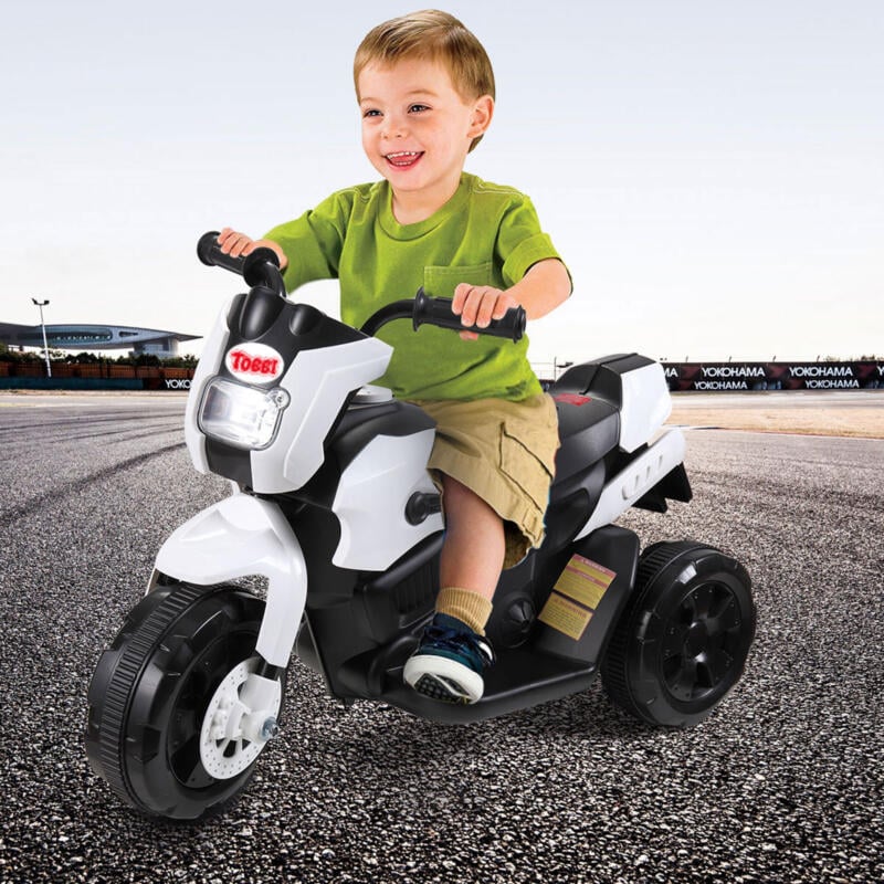 Tobbi 6V Kids 3 Wheel Motorcycle Battery Power Ride On Motorcycle, White th17a0355 cj 1