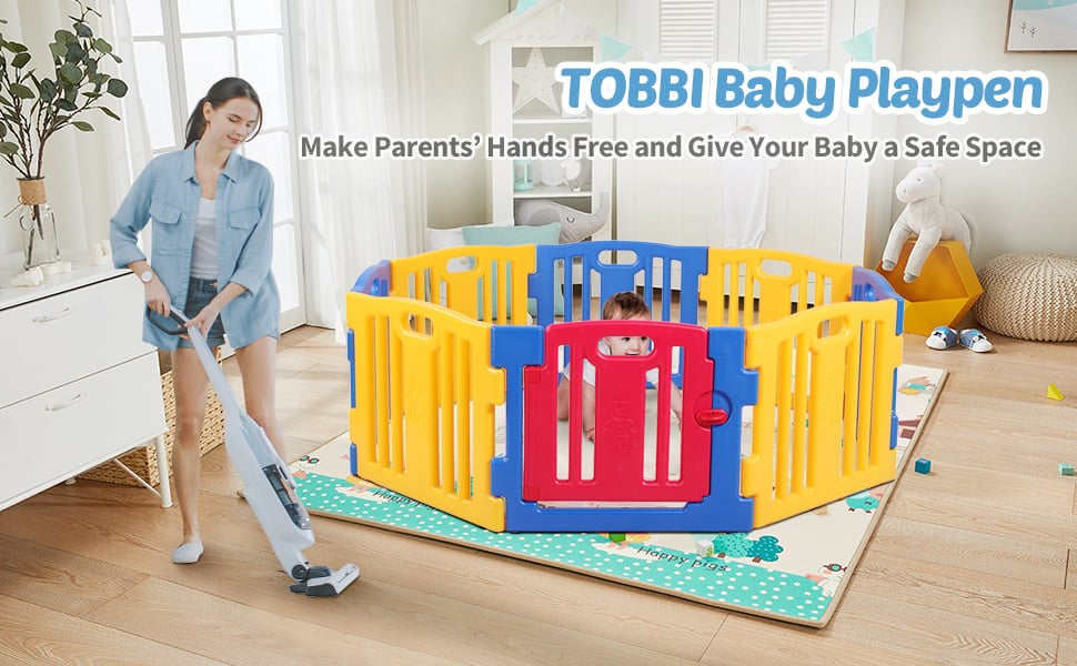 Tobbi Portable Play Yard Baby Gate 8 Panel