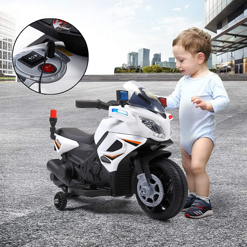 Tobbi 6V Kids Ride On Police Motorcycle for 2-4 Years, White 11 2
