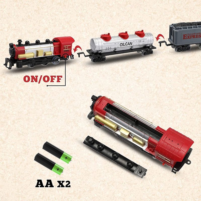 Nyeekoy Battery-Powered Electric Train Toys with Sounds Include Cars and Tracks for Kids 26 1