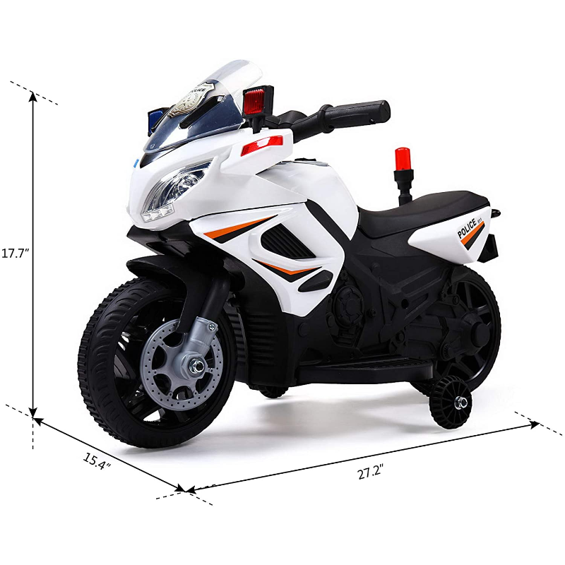 Tobbi 6V Kids Ride On Police Motorcycle for 2-4 Years, White 7 2