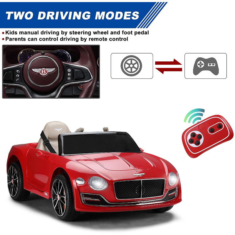 Tobbi 12V Bentley Licensed Electric Kids Ride On Racer Cars Toy with Remote Control, Red 98